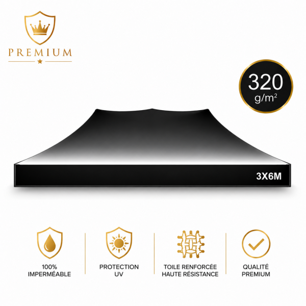 Bâche de Toit Tente et Barnum 3x6m noir ATB Premium