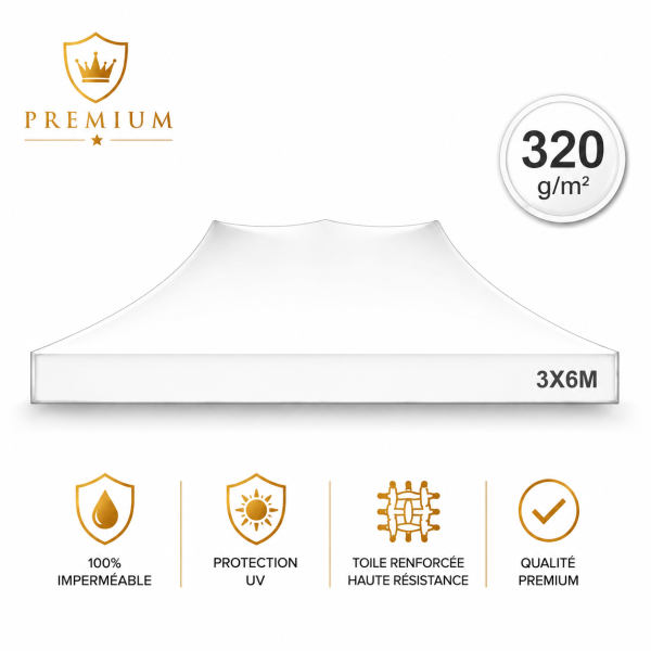 Bâche de Toit Tente et Barnum 3x6m blanc ATB Premium