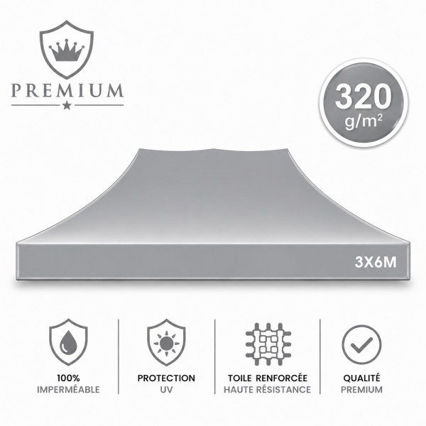 Bâche de Toit Tente et Barnum 3x6m gris ATB Premium