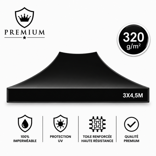 Bâche de Toit Tente et Barnum 3x4.5m noir ATB Premium