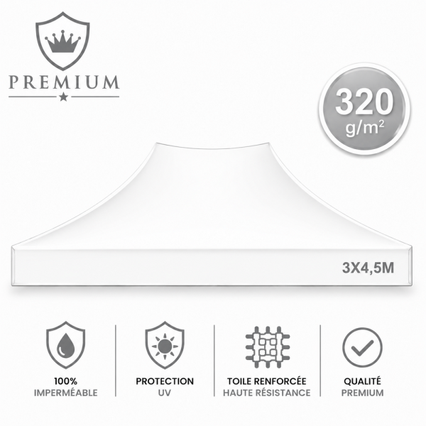 Bâche de Toit Tente et Barnum 3x4.5m blanc ATB Premium
