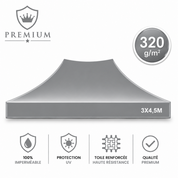 Bâche de Toit Tente et Barnum 3x4.5m gris ATB premium