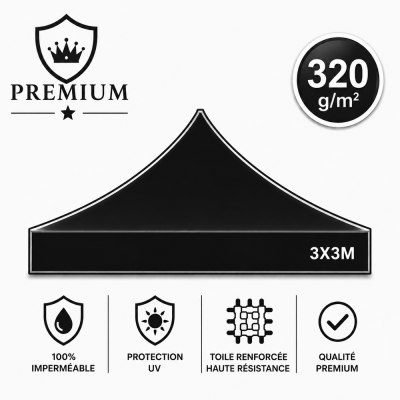 Toit rechange Tente Barnum 3x3 Noir premium