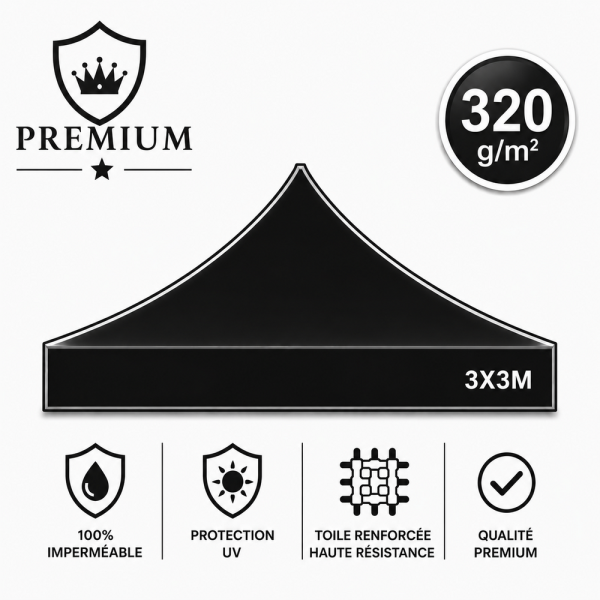 Bâche de Toit Tente et Barnum 3x3m noir ATB premium