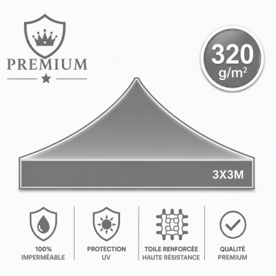 Toit rechange Tente Barnum 3x3 Gris premium