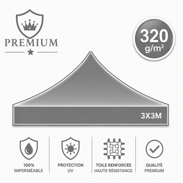 Bâche de Toit Tente et Barnum 3x3m gris ATB premium