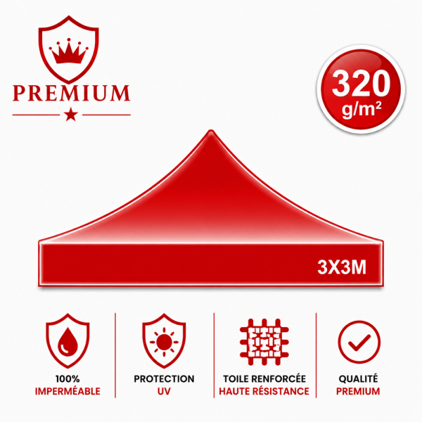 Bâche de Toit Tente et Barnum 3x3m rouge ATB premium