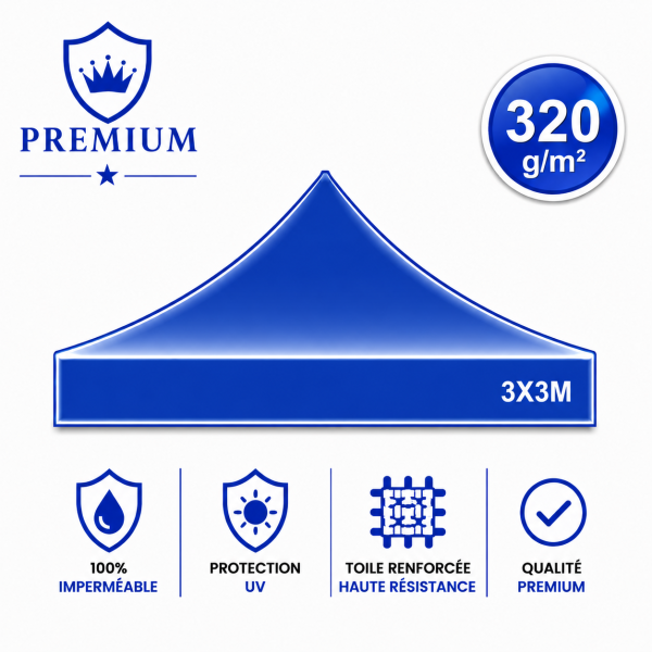 Bâche de Toit Tente et Barnum 3x3m Bleu ATB premium