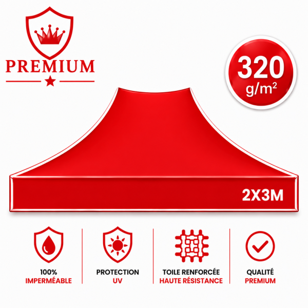 Bâche de Toit Tente et Barnum 2x3m rouge ATB premium