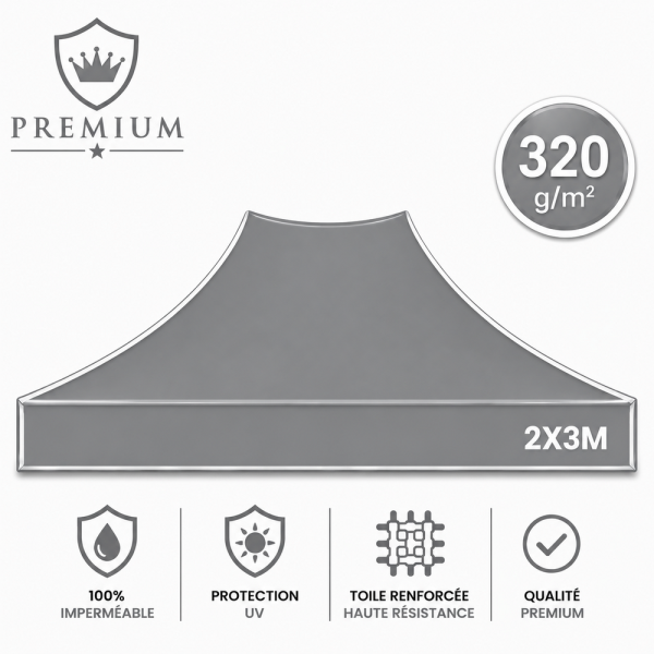 Bâche de Toit Tente et Barnum 2x3m gris ATB premium