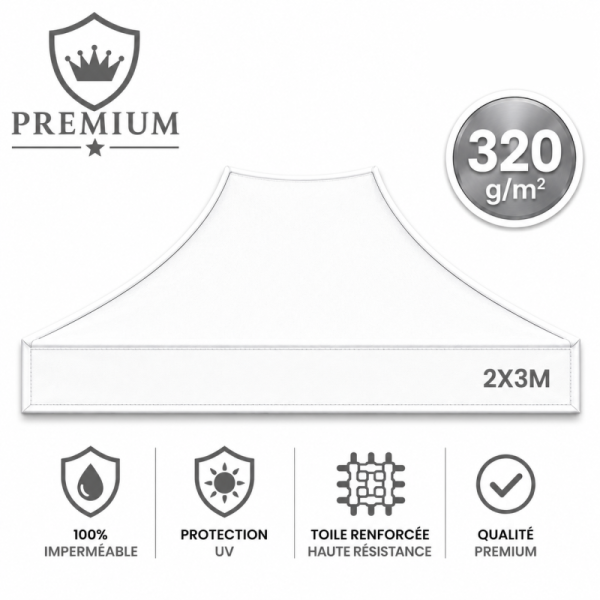 Bâche de Toit Tente et Barnum 2x3m Blanc ATB premium