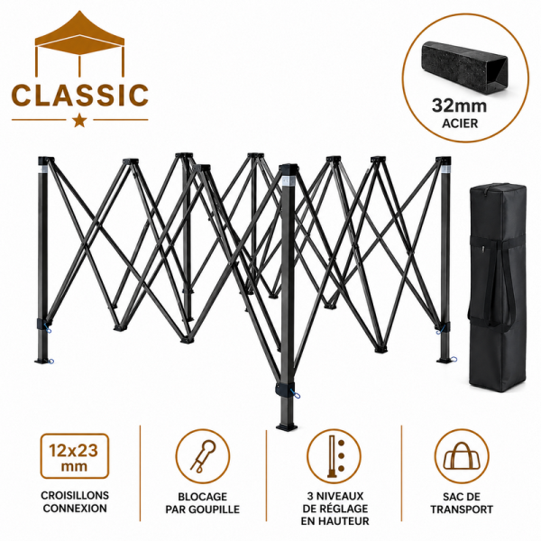 Structure pliante acier Classic gamme 32 mm